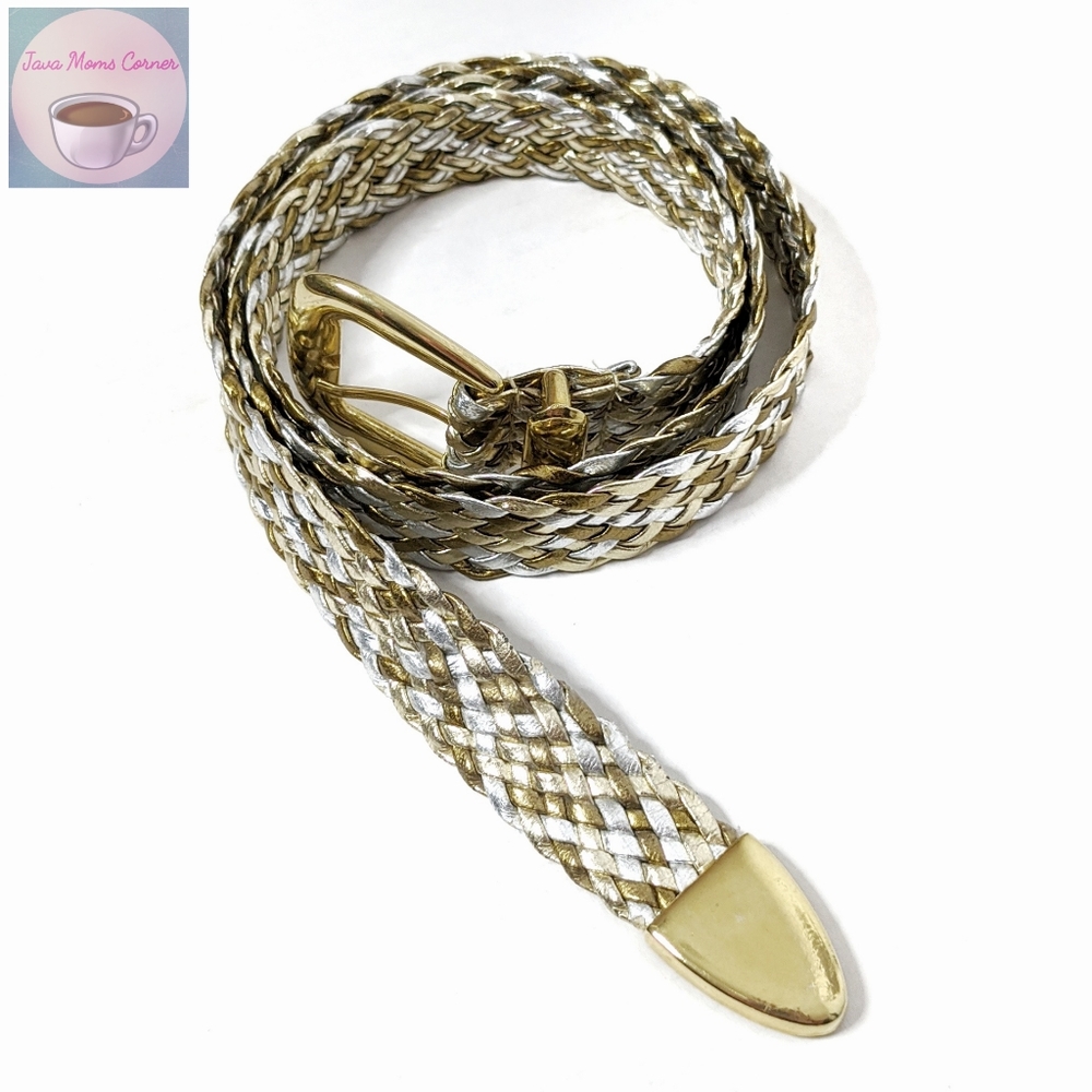 Metallic Adjustable D Ring Braided Belt Gold